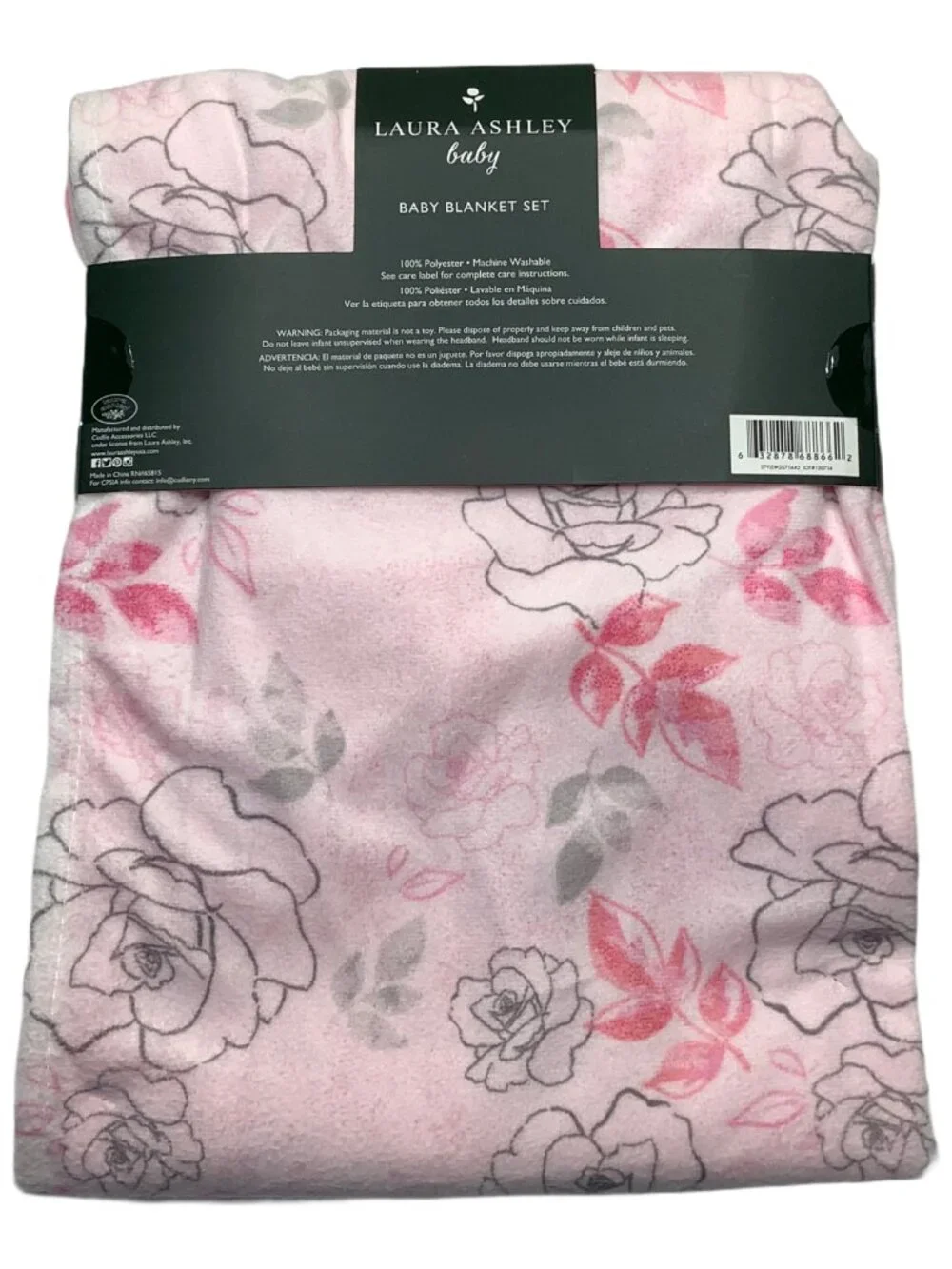 NWT Laura Ashley Flowers Floral Baby Blanket and Headband 2 piece Set Mink Minky